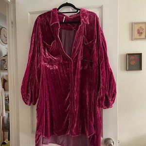 Free People ‘Lux Velvet Shirt Dress’  XL in Raspberry